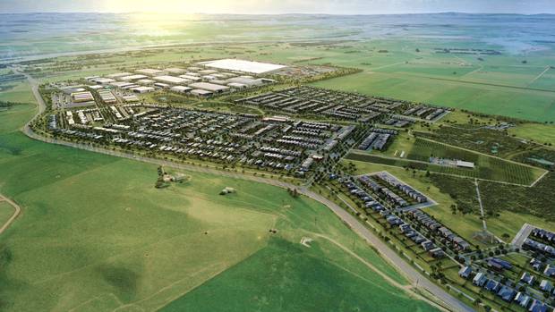 The 176ha site, 5km north of Huntly, would include 1100 new homes over the next 10 years, while boosting manufacturing space from 30,000sqm to 100,000sqm. Image / Supplied