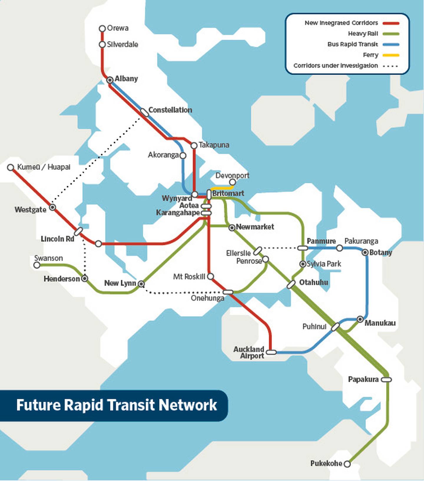 In time, the new light rail line and new harbour crossing will be part of a wide network of mass transit services, including heavy and light rail, and rapid buses. Image / supplied