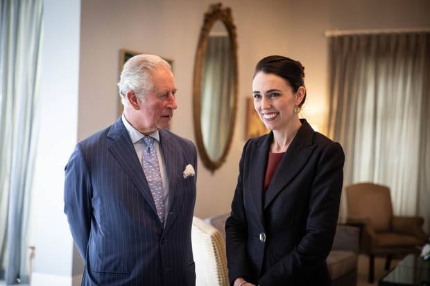 Prince Charles and Camilla were welcomed at Government House by PM Jacinda Ardern. Photo / Pool