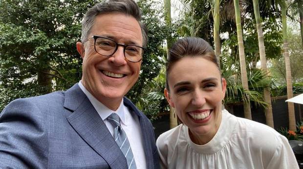 Colbert tweeted a selfie with Ardern with the caption: 